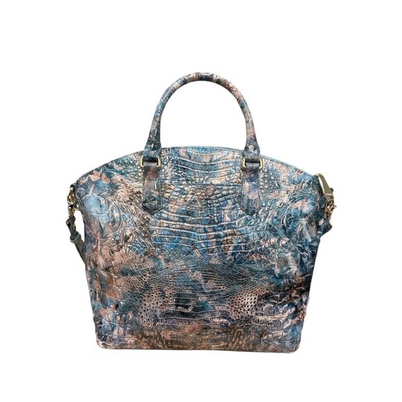 BRAHMIN LARGE DUXBURY “BLUE LACE MELBOURNE “ SATCHEL CROC Leather Good Condition - Picture 6 of 10